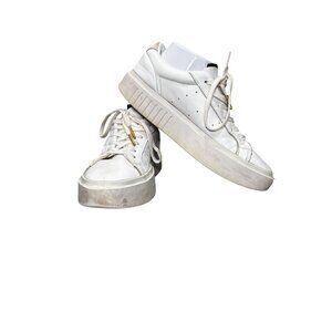 Adidas Womens White Platform Sneakers Size 9 Lace-Up Leather Casual Shoes